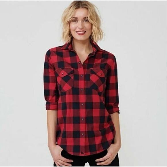 UNTUCKit Tops - UNTUCKit Dylan Red & Black Buffalo Check Black Pearl Snap Button Down Shirt sz 0
